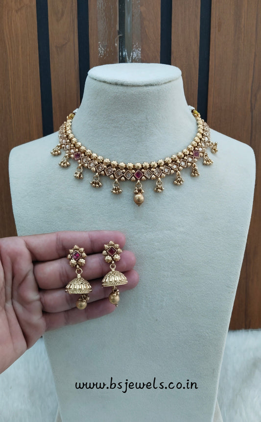Ruby Gold Polki Necklace Jewellery Pawan Set