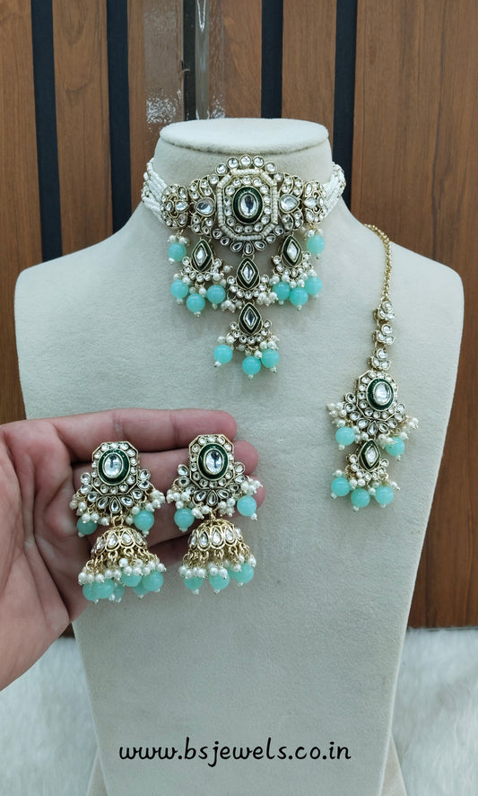 Sea Green Kundan Choker Jewellery Doms Set