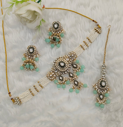 Sea Green Kundan Choker Jewellery Doms Set