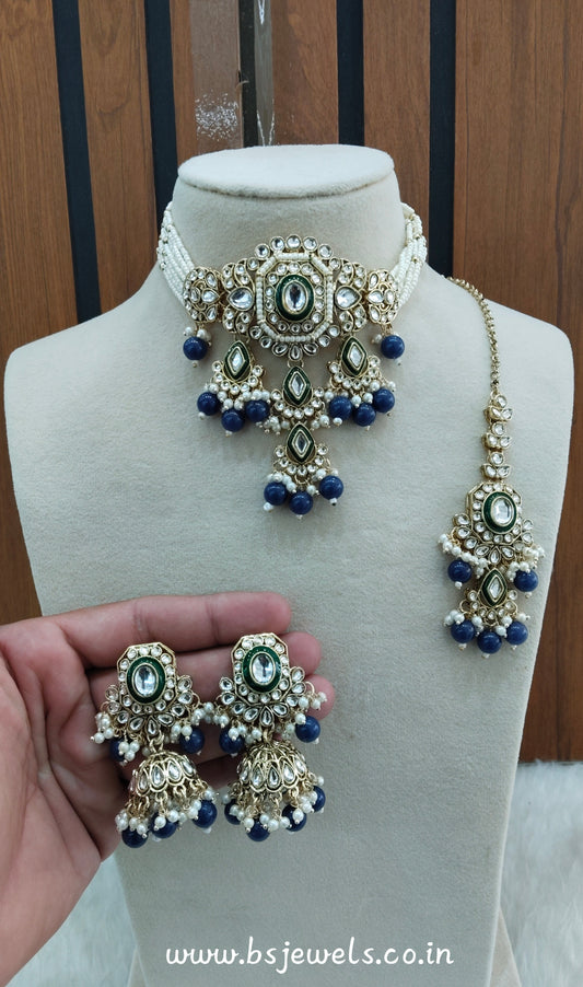 Blue Kundan Choker Jewellery Doms Set
