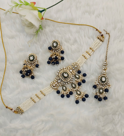 Blue Kundan Choker Jewellery Doms Set