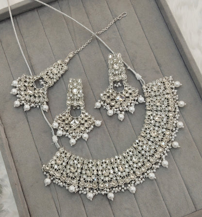 Silver White Necklace Jewellery Maplee Set