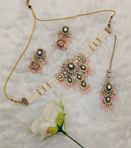 Pink Kundan Choker Jewellery Doms Set