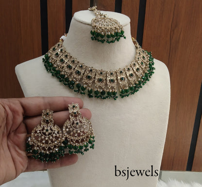 Antique Gold Green Necklace Jewellery Isha Bollywood Set