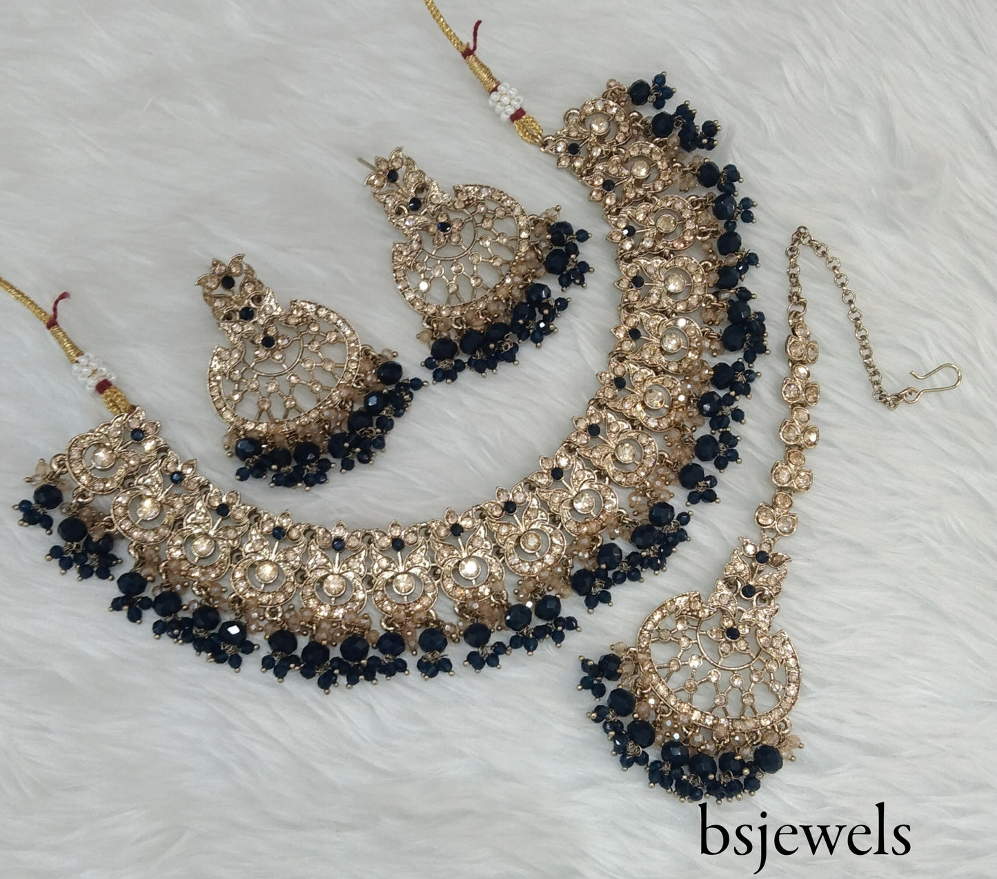 Antique Gold Blue Necklace Jewellery Isha Bollywood Set