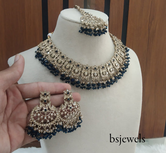 Antique Gold Blue Necklace Jewellery Isha Bollywood Set