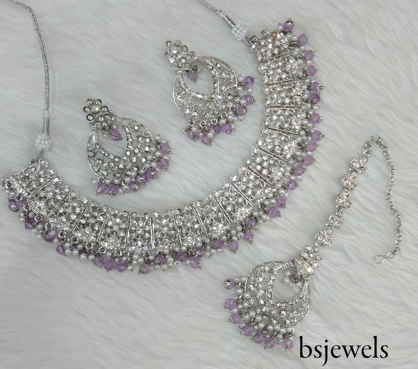 Silver Lavender  Necklace Jewellery Isha Bollywood Set