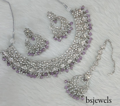 Silver Lavender  Necklace Jewellery Isha Bollywood Set