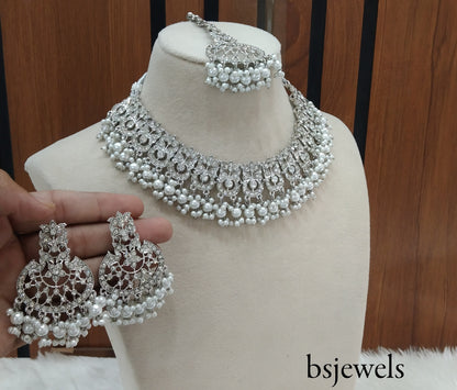 Silver Necklace Jewellery Isha Bollywood Set
