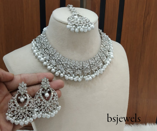 Silver Necklace Jewellery Isha Bollywood Set