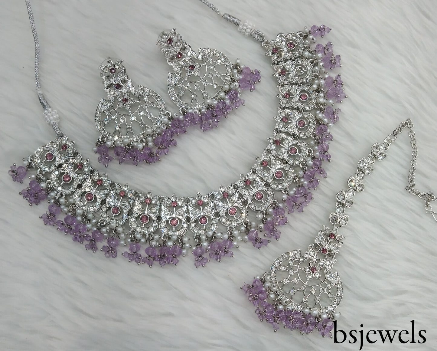 Silver Lavender Necklace Jewellery Isha Bollywood Set