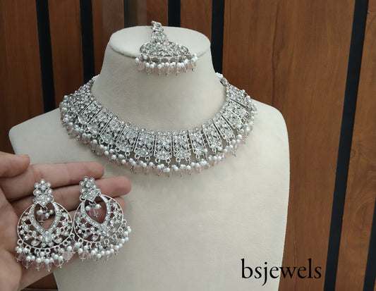 Silver Peach Necklace Jewellery Isha Bollywood Set