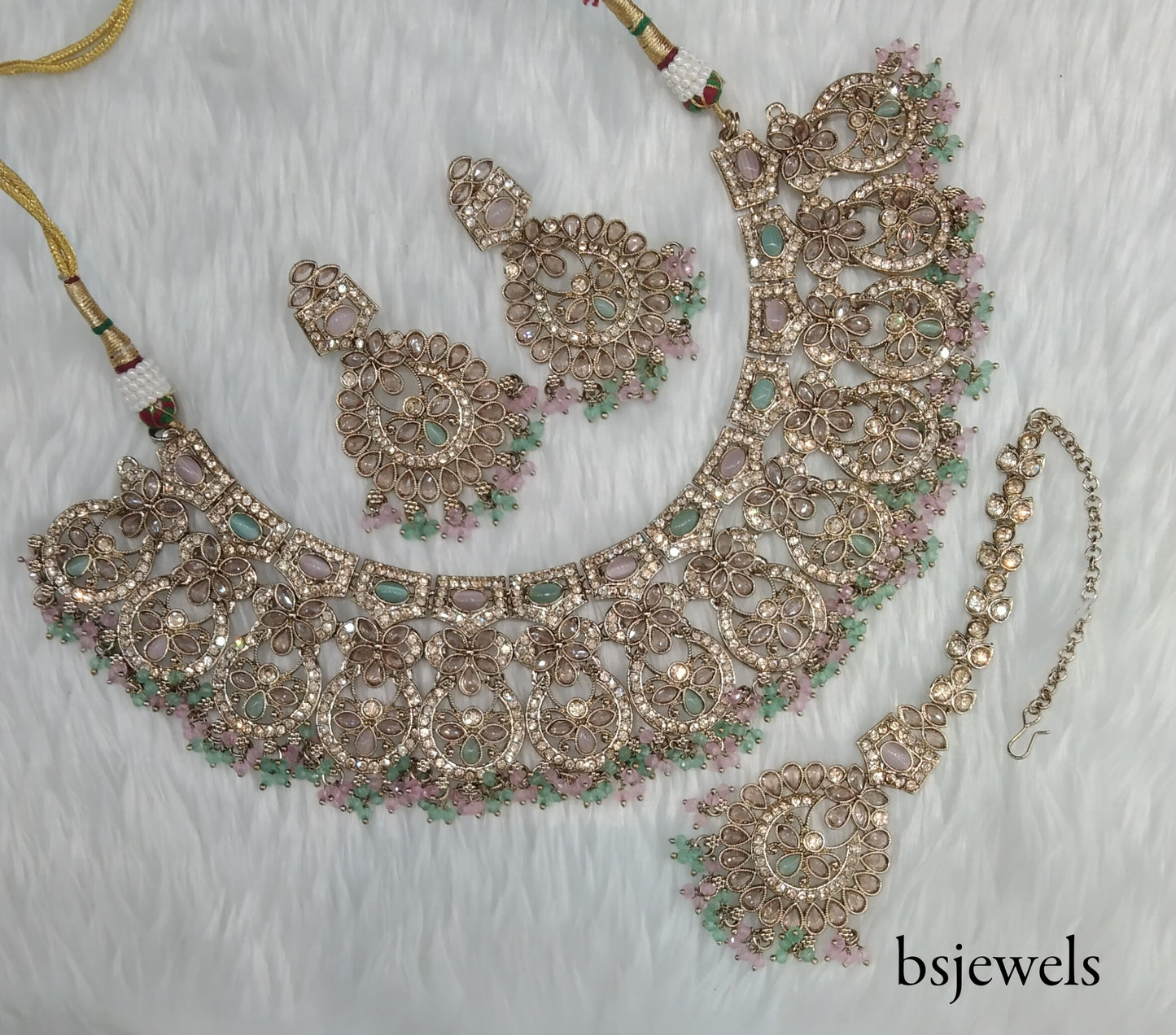 Antique Gold Necklace Jewellery Bnnder Bollywood Set