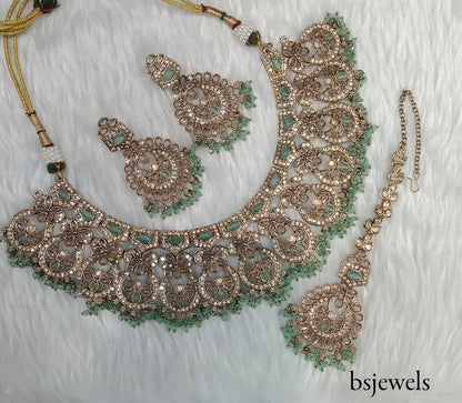 Antique Gold Mint Necklace Jewellery Binder Bollywood Set