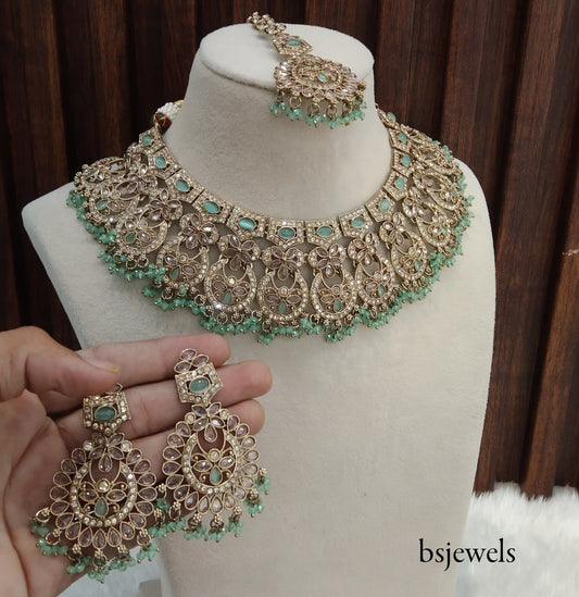 Antique Gold Mint Necklace Jewellery Binder Bollywood Set
