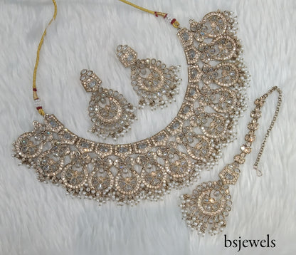 Antique Gold white Necklace Jewellery Binder Bollywood Set