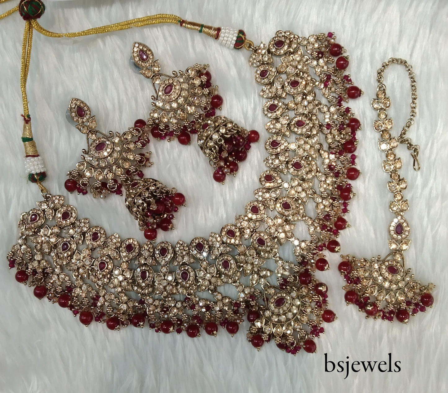 Antique Gold Ruby Necklace Jewellery Binder Bollywood Set