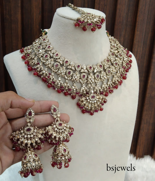 Antique Gold Ruby Necklace Jewellery Binder Bollywood Set