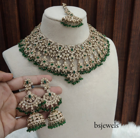 Antique Gold Green Necklace Jewellery Binder Bollywood Set