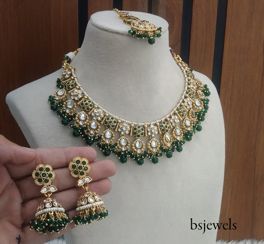 Green Kundan Necklace Jewellery Amrit Set