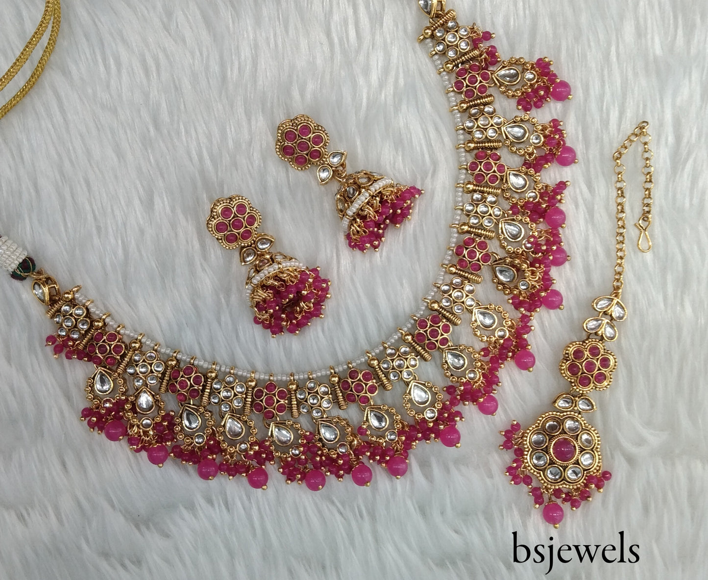 Pink Kundan Necklace Jewellery Amrit Set