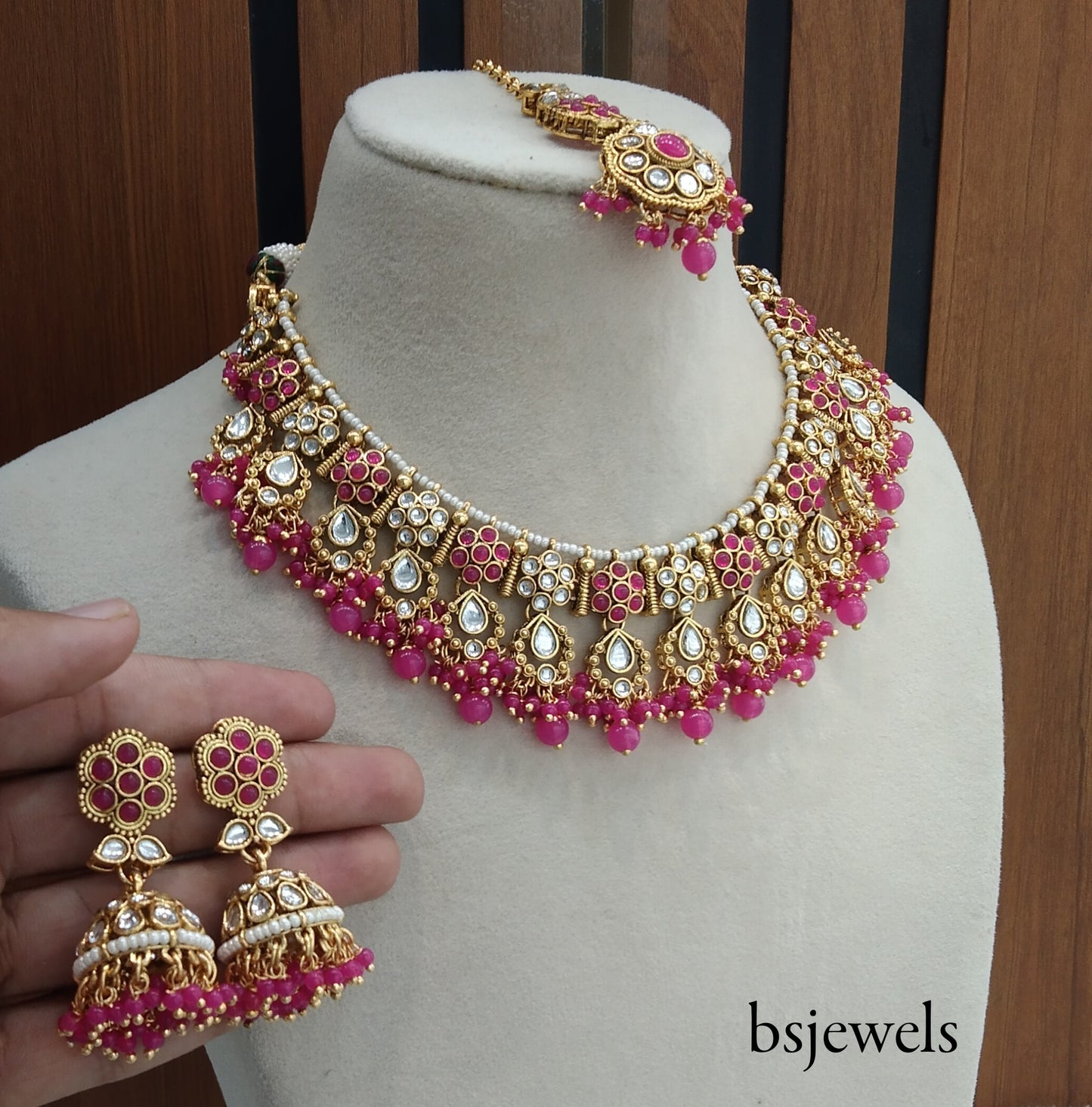 Pink Kundan Necklace Jewellery Amrit Set
