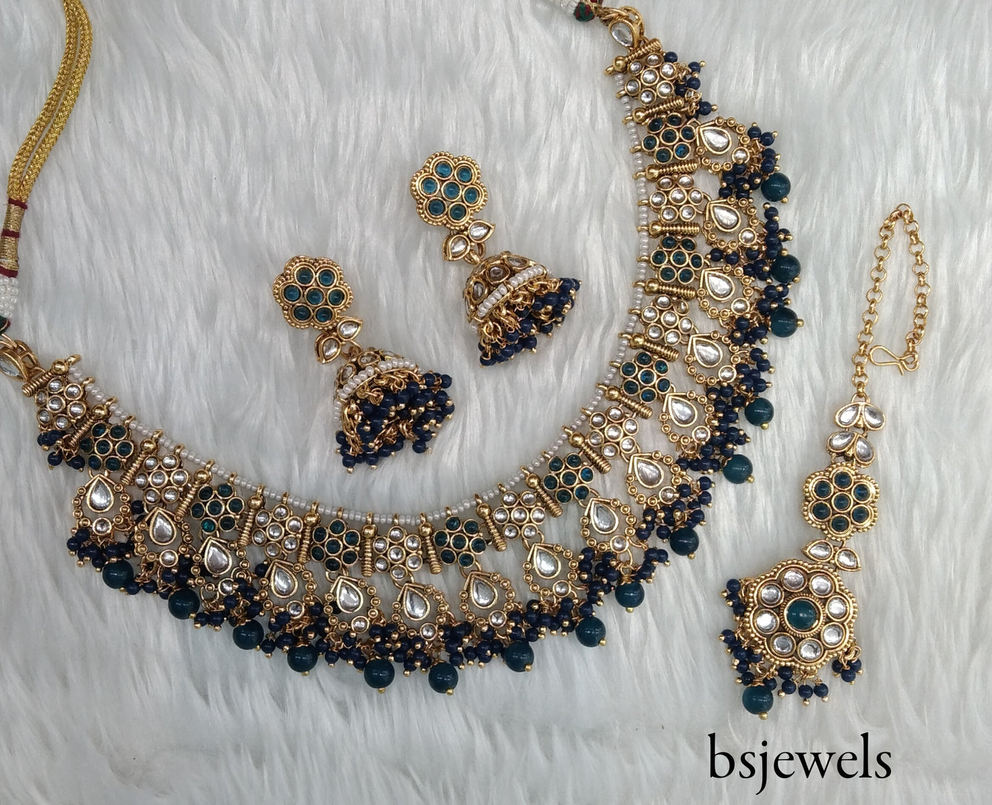 Blue Kundan Necklace Jewellery Amrit Set