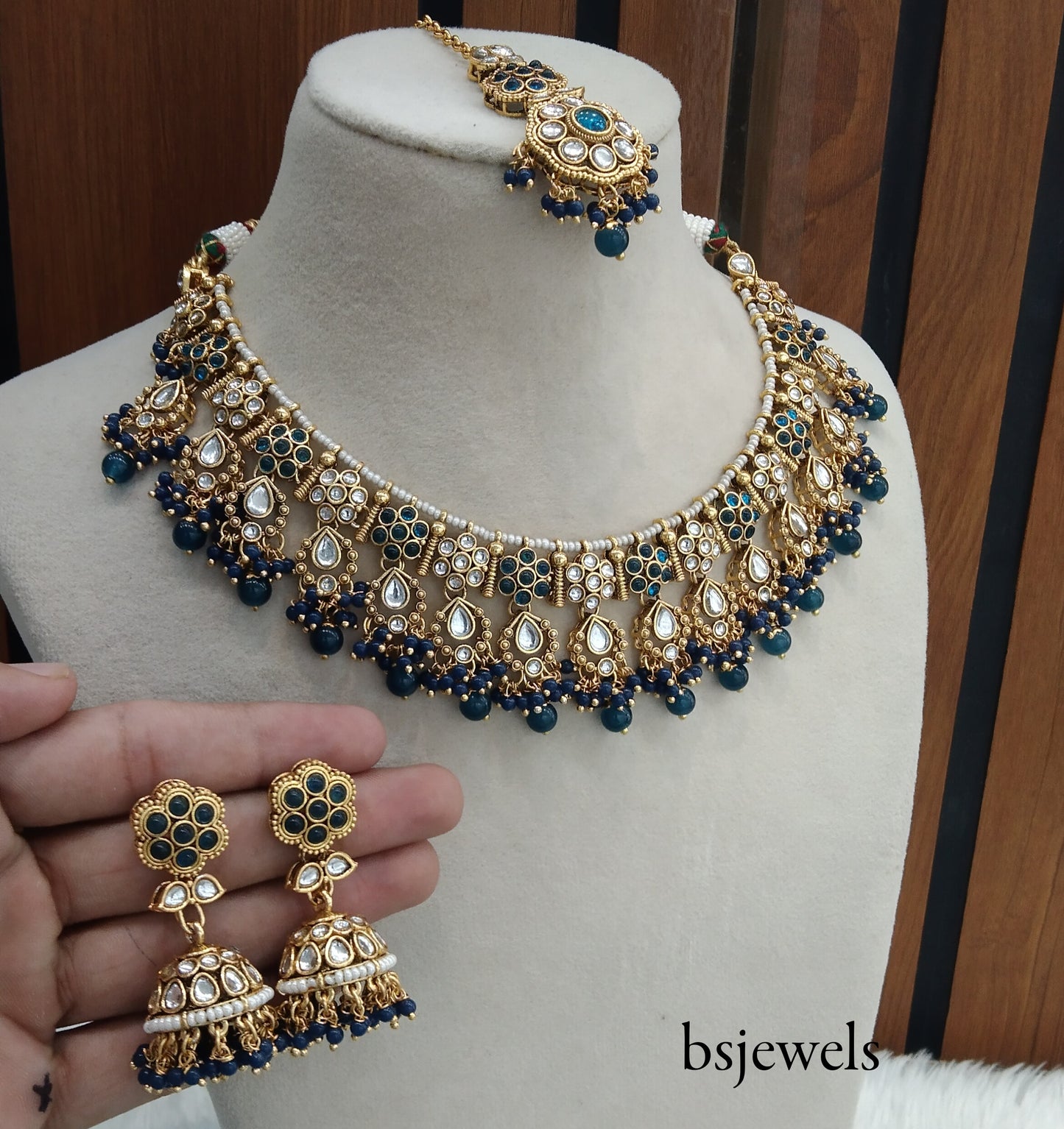 Blue Kundan Necklace Jewellery Amrit Set