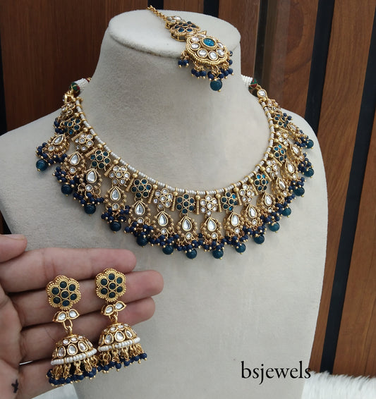 Blue Kundan Necklace Jewellery Amrit Set