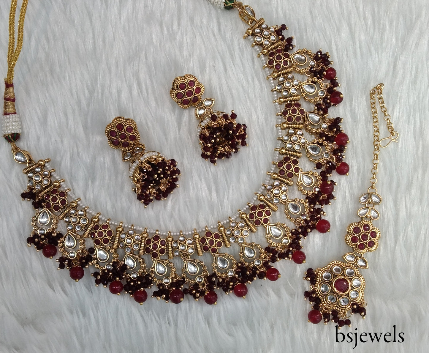 Maroon Kundan Necklace Jewellery Amrit Set