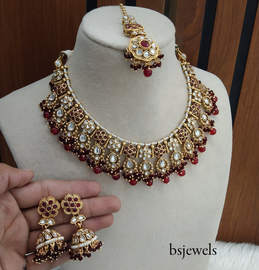 Maroon Kundan Necklace Jewellery Amrit Set