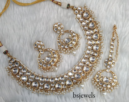 Gold white Kundan Necklace Jewellery Jinder Set
