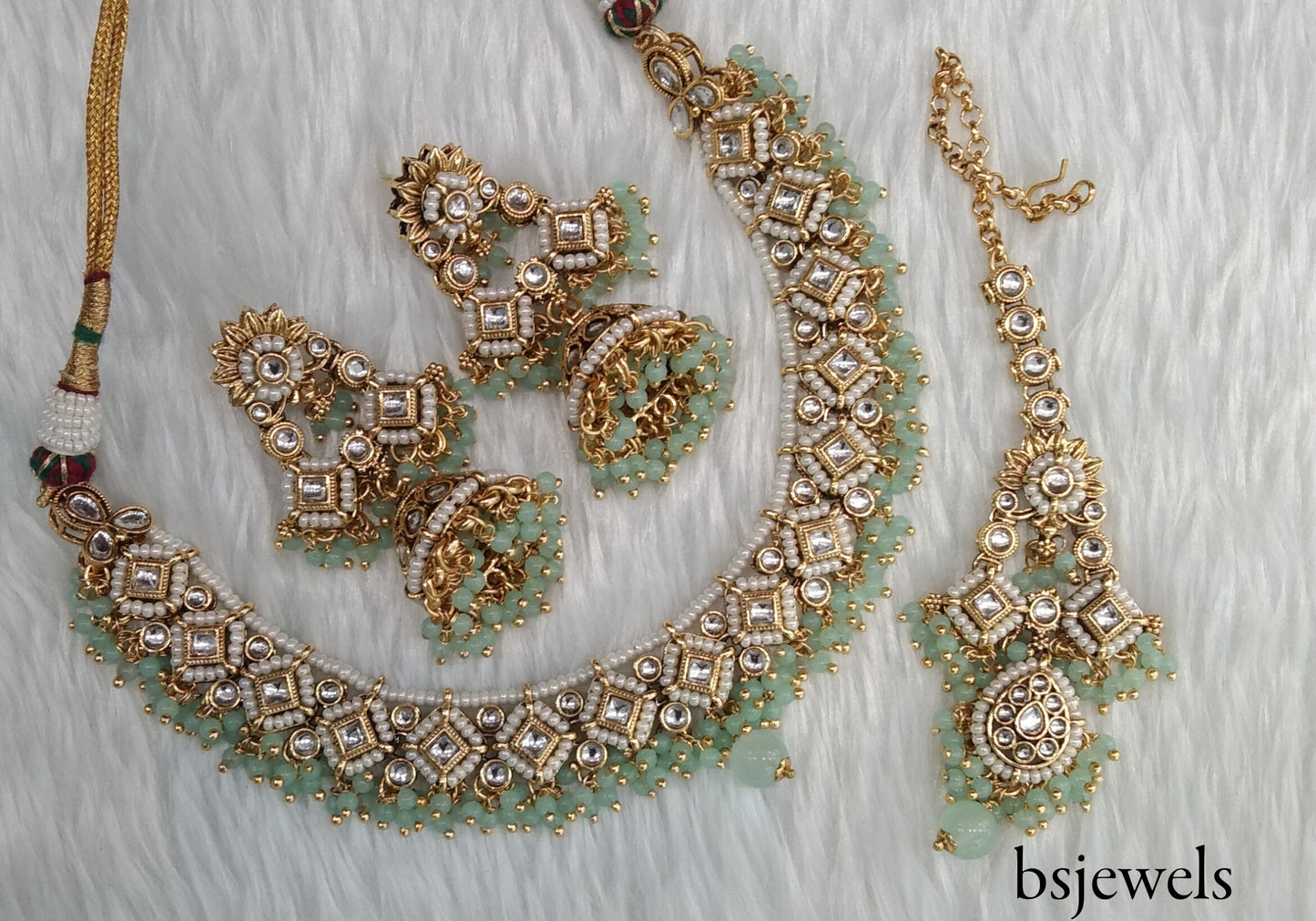 Mint Kundan Necklace Jewellery Rajveer Set
