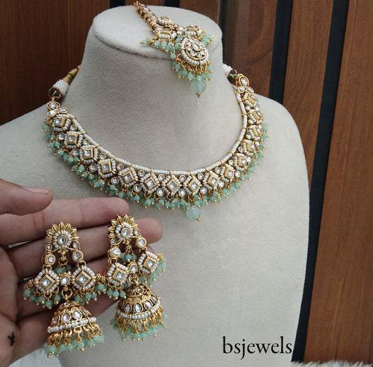 Mint Kundan Necklace Jewellery Rajveer Set
