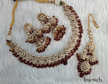 Maroon Kundan Necklace Jewellery Rajveer Set