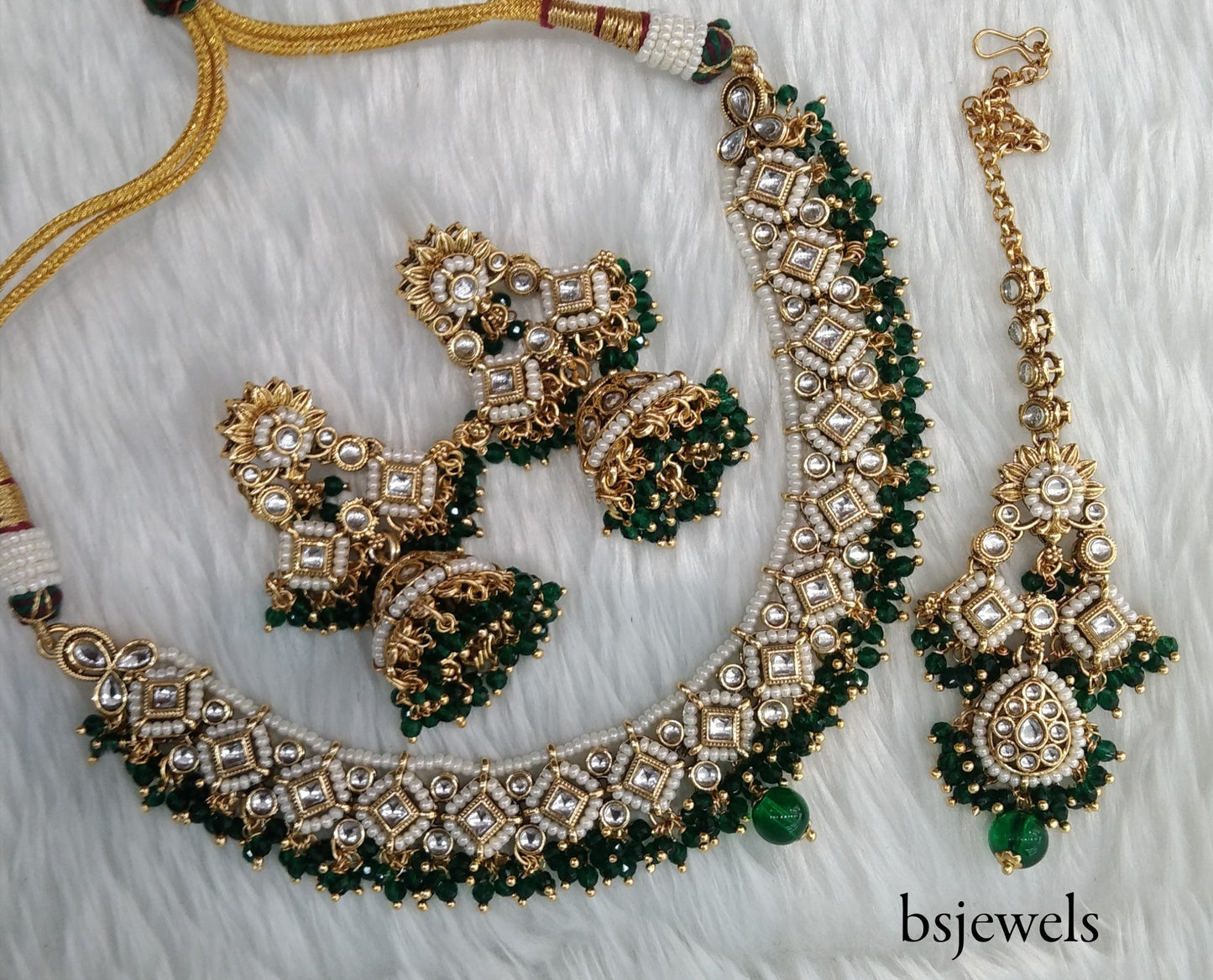 Green Kundan Necklace Jewellery Rajveer Set