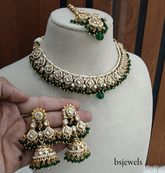 Green Kundan Necklace Jewellery Rajveer Set