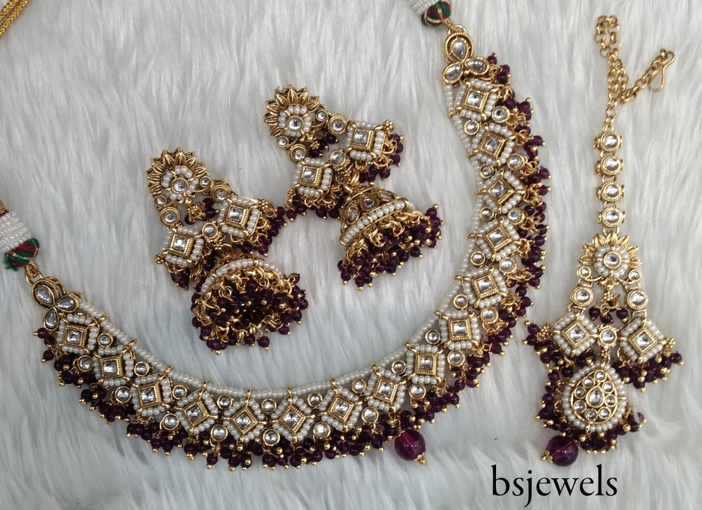 Purple Kundan Necklace Jewellery Rajveer Set (Copy)