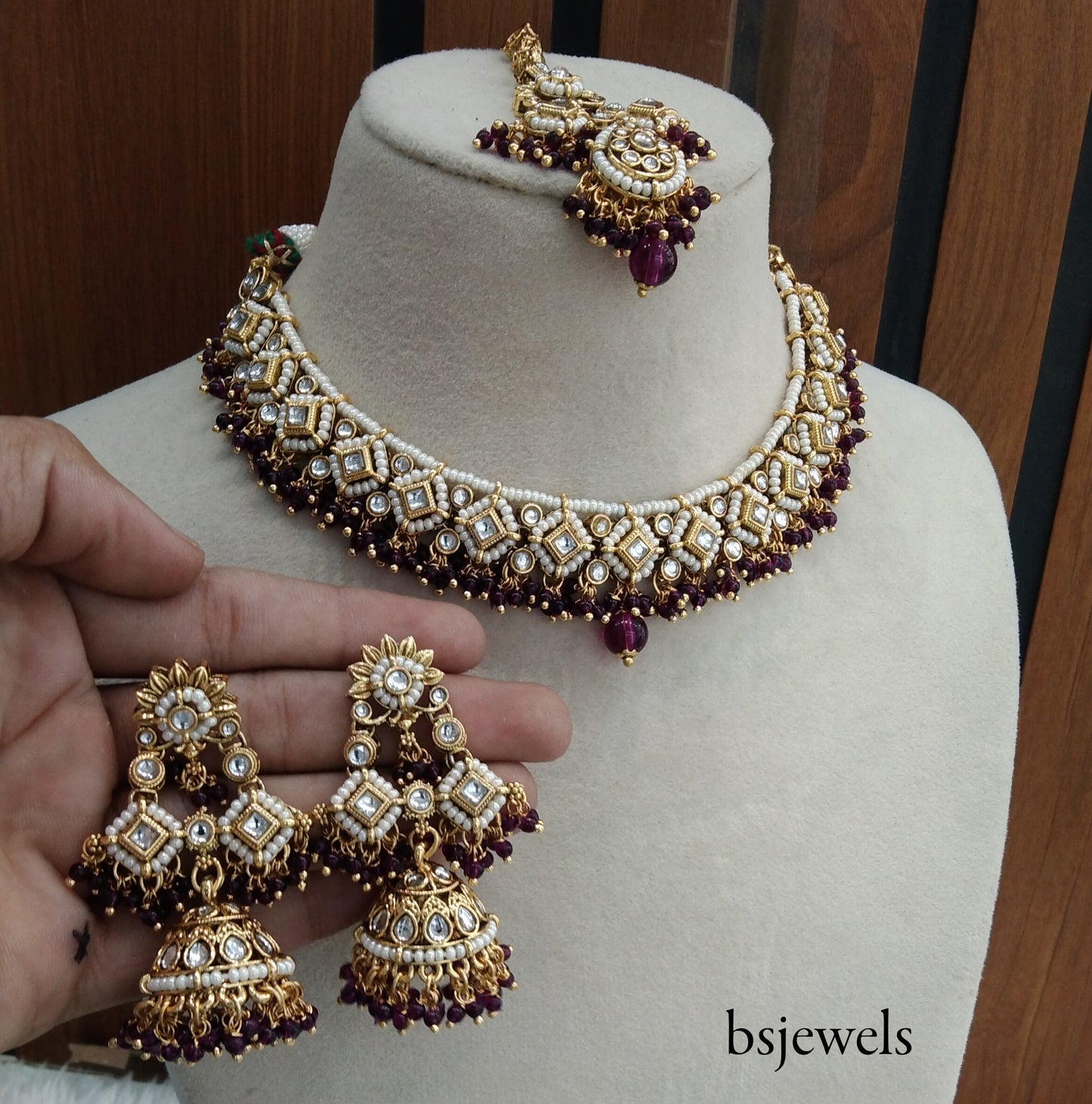 Purple Kundan Necklace Jewellery Rajveer Set (Copy)