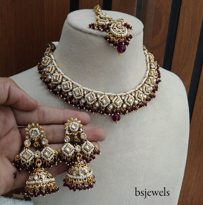 Purple Kundan Necklace Jewellery Rajveer Set (Copy)