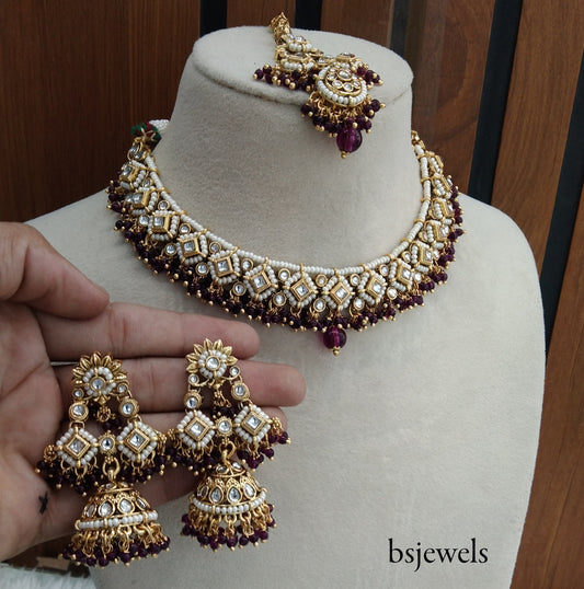 Purple Kundan Necklace Jewellery Rajveer Set (Copy)