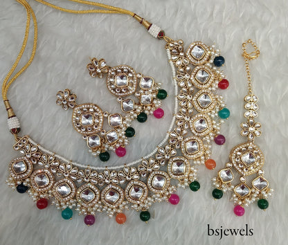 Multi Colour Kundan Necklace Jewellery Sukh Set