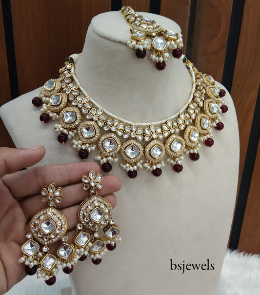 Maroon Kundan Necklace Jewellery Sukh Set