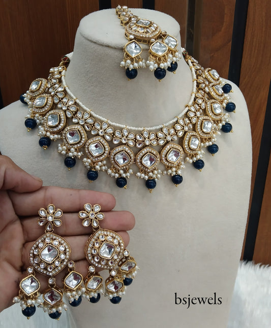 Blue Kundan Necklace Jewellery Sukh Set
