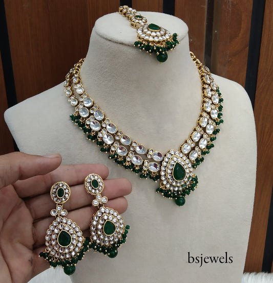 Green Kundan Necklace Jewellery Kush Set