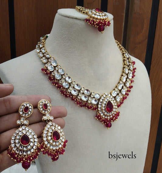 Magenta Kundan Necklace Jewellery Kush Set