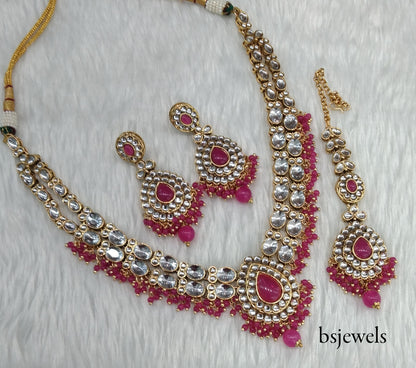 Dark Pink Kundan Necklace Jewellery Kush Set
