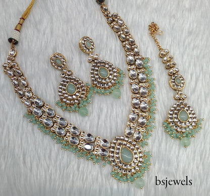 Mint Kundan Necklace Jewellery Kush Set