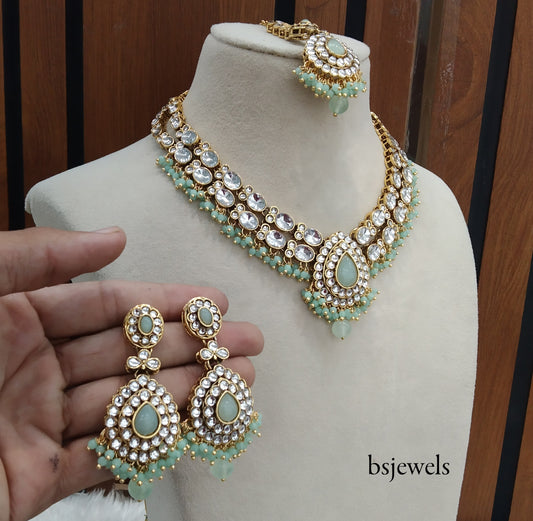 Mint Kundan Necklace Jewellery Kush Set