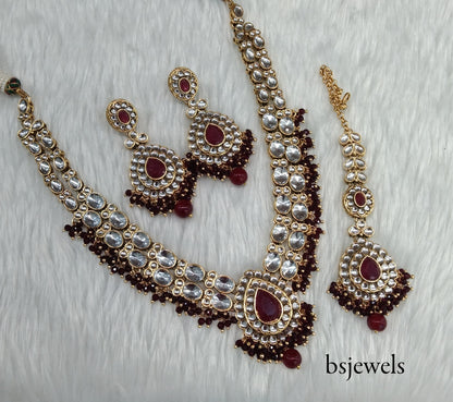 Maroon Kundan Necklace Jewellery Kush Set